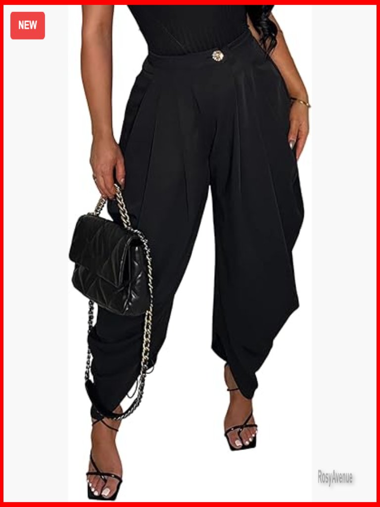 High Waisted Pleated Wide Leg Palazzo Pants Polyester Blend Work Casual